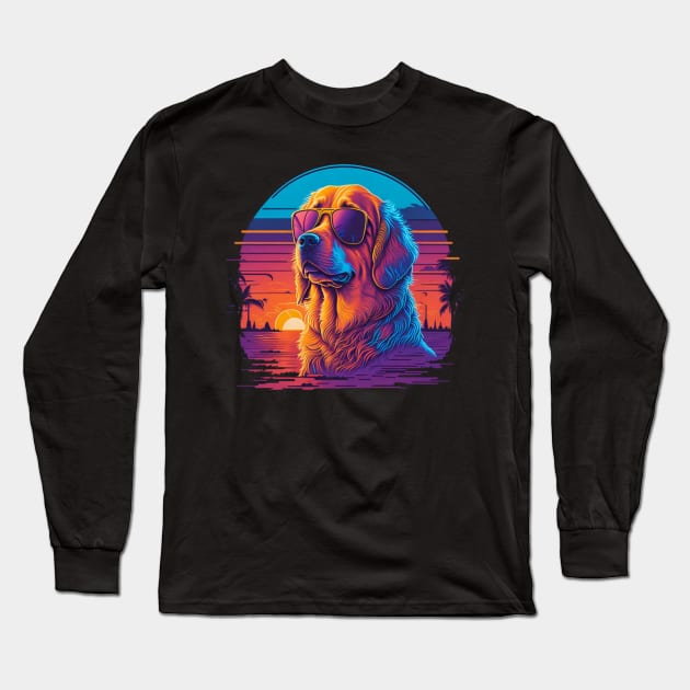 cute golden retriever dog in sunglasses Long Sleeve T-Shirt by sukhendu.12